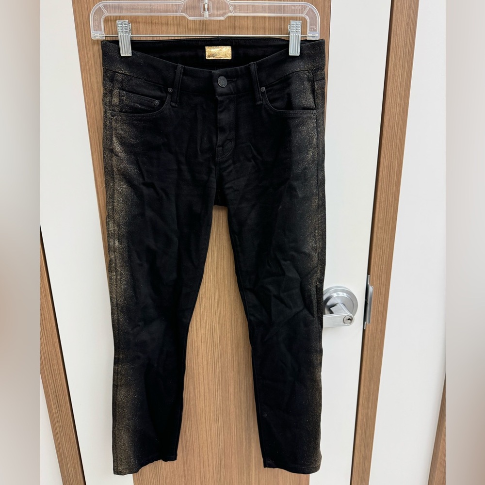 MOTHER Black Jeans with Gold Label Glitter‎